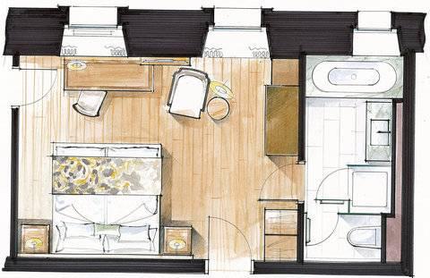 Le Petit Cervin Zermatt Exterior foto A floorplan of a typical hotel room